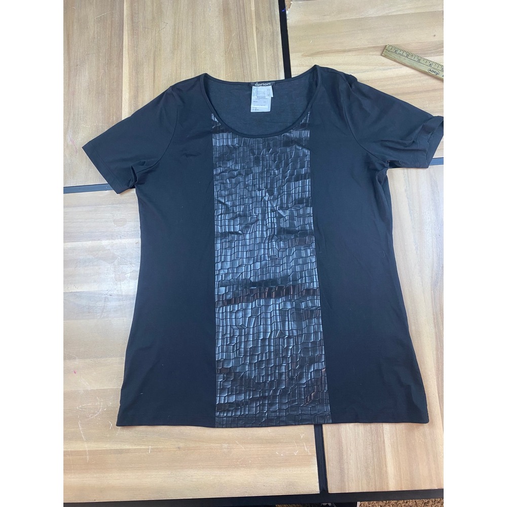 apriori black‎ short sleeve t-shirt women's size 14 US faux leather panel detail